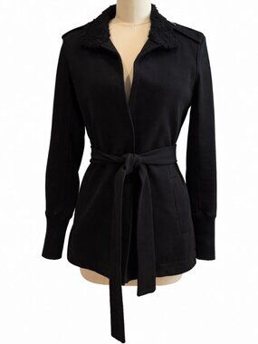 💋 James Perse Size 1 Bouclé Collar Wrap Jacket | Belted | Black | Retail $400